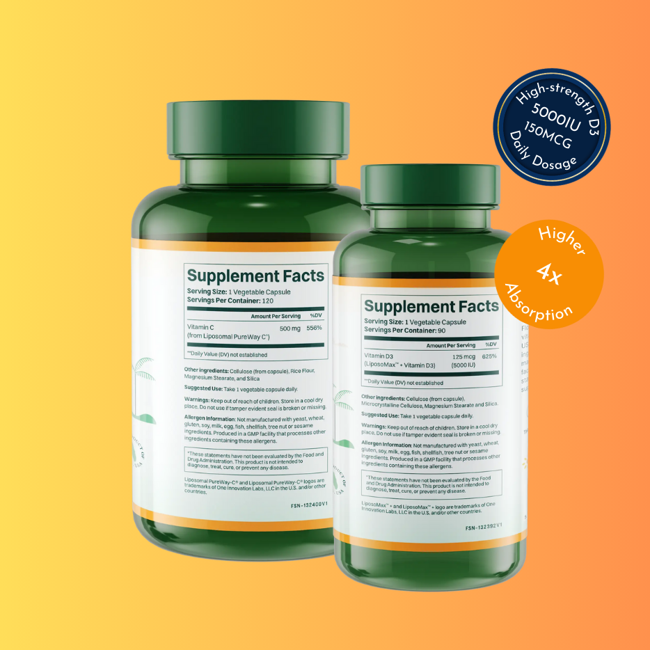 Liposomal Vitamin C (120 Capsules, 500mg) and D3 (90 Capsules, 150mcg) Bundle